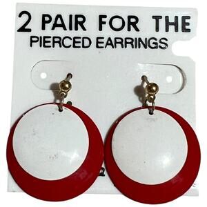 Vintage Red White Circle Dangle Earrings Retro Geometric Statement
